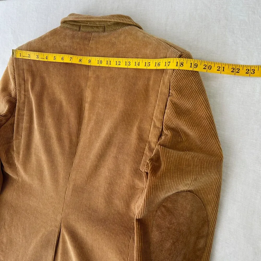 VTG 70s Richman Brothers Tan Corduroy Blazer Ivy League Suede Elbow Patches 40S